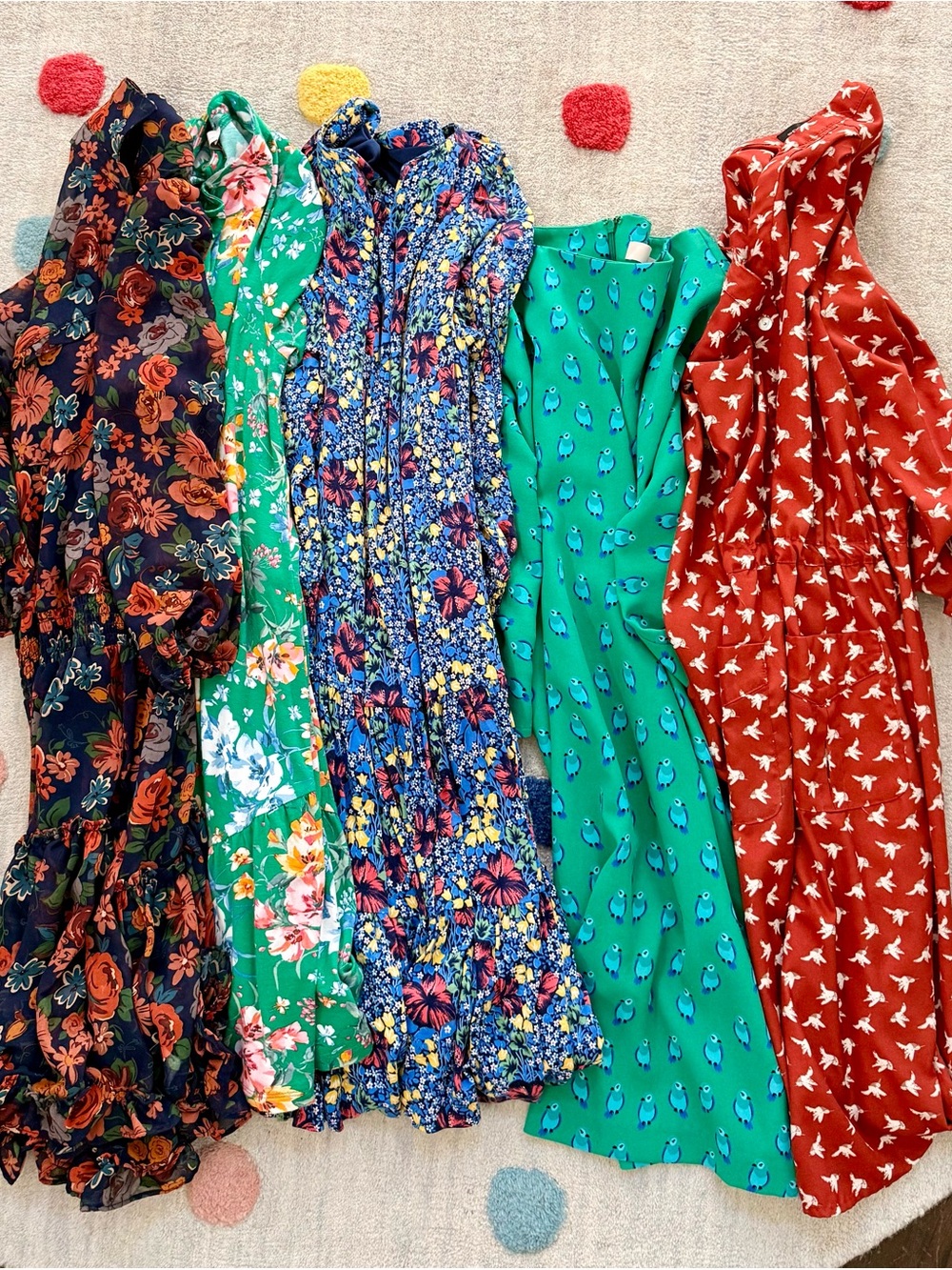 Ann Taylor Floral & Printed Midi Dresses in Navy, Green, Blue, Teal, Rust